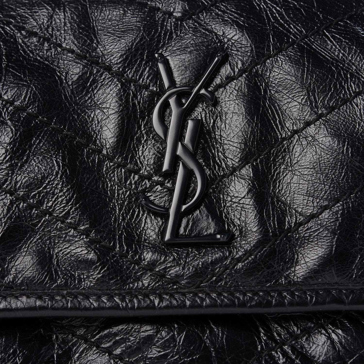 Saint Laurent Crinkled Calfskin Matelasse Monogram Baby Niki Chain Satchel Black 7 of 14
