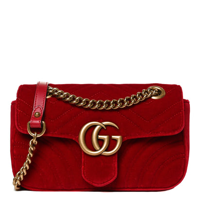 Gucci Velvet Matelasse Mini GG Marmont Shoulder Bag Hibiscus Red 1 of 12
