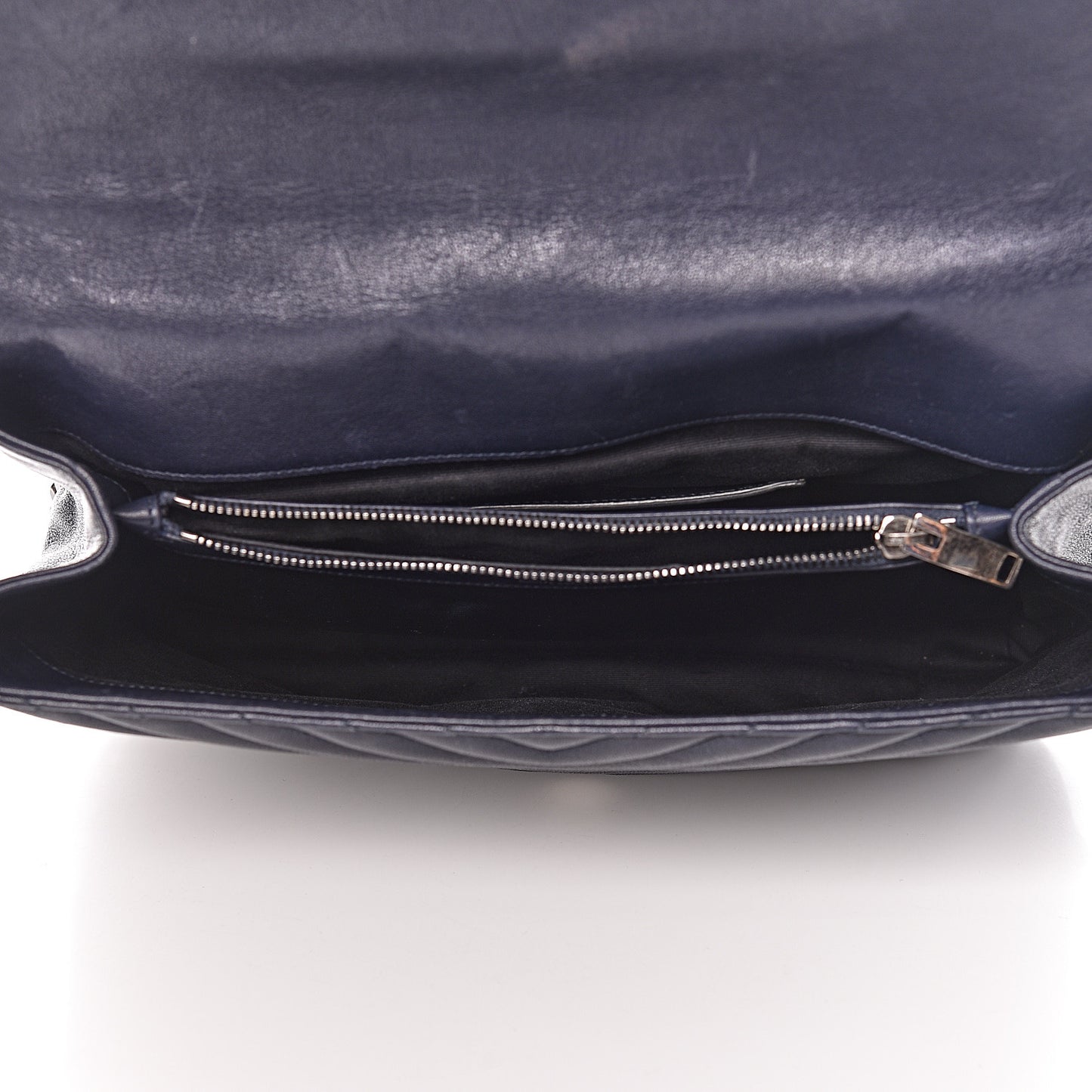 Sheepskin Matelasse Chevron Monogram Large College Satchel Deep Marine