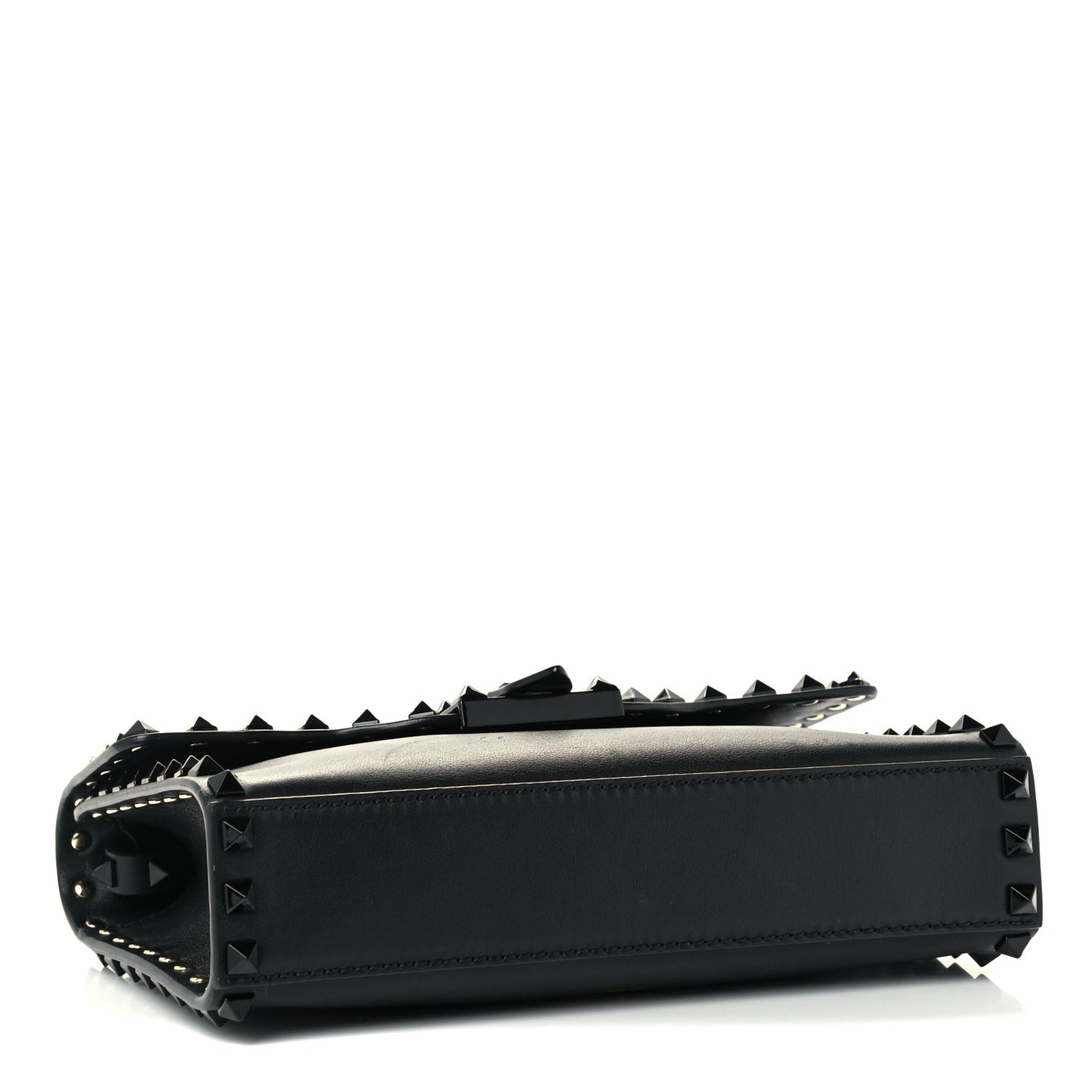 Vitello Monochrome Medium Rockstud Flip Lock Crossbody Bag Black