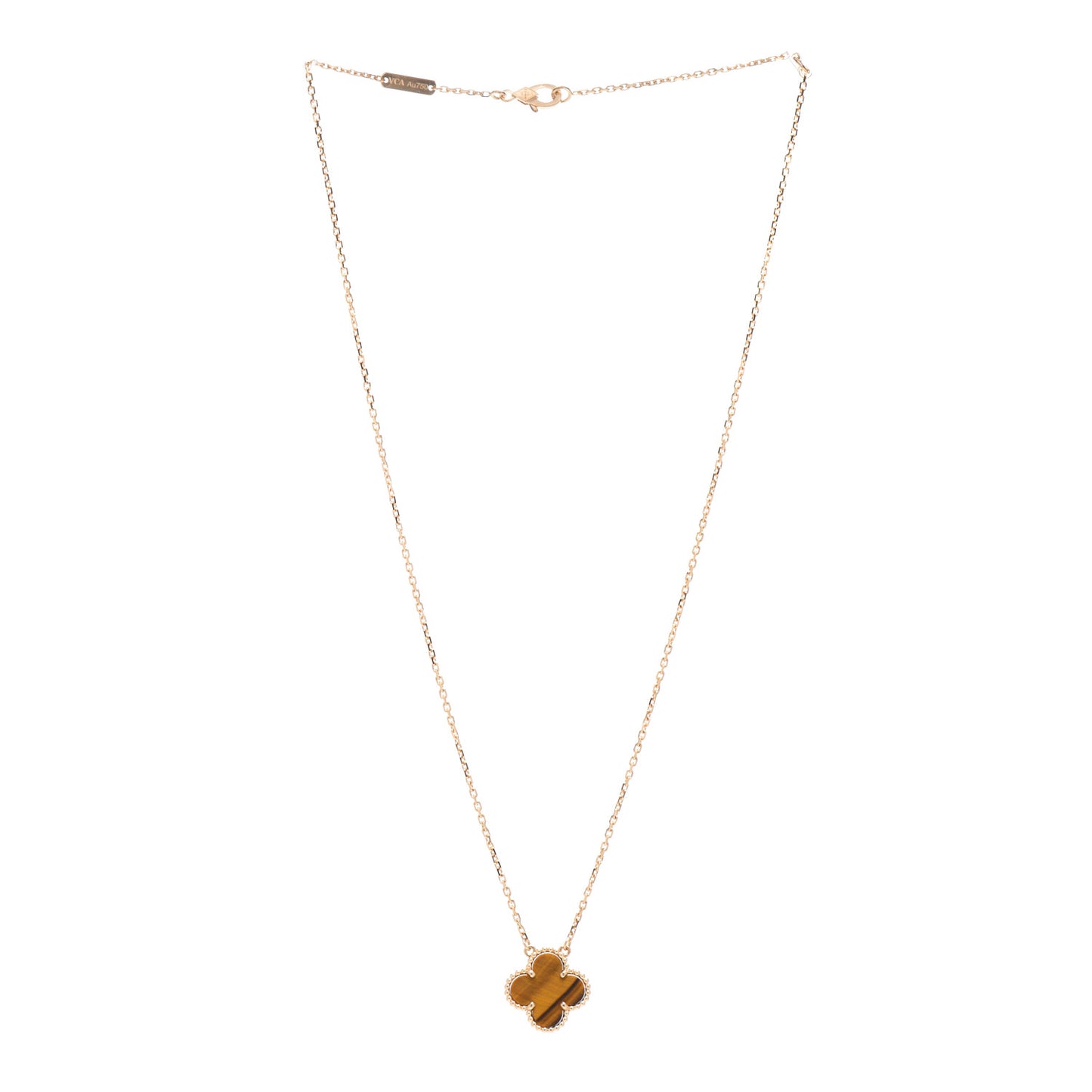 18K Yellow Gold Tiger Eye Vintage Alhambra Pendant Necklace