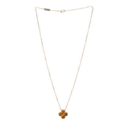 Van Cleef & Arpels 18K Yellow Gold Tiger Eye Vintage Alhambra Pendant Necklace 3 of 5
