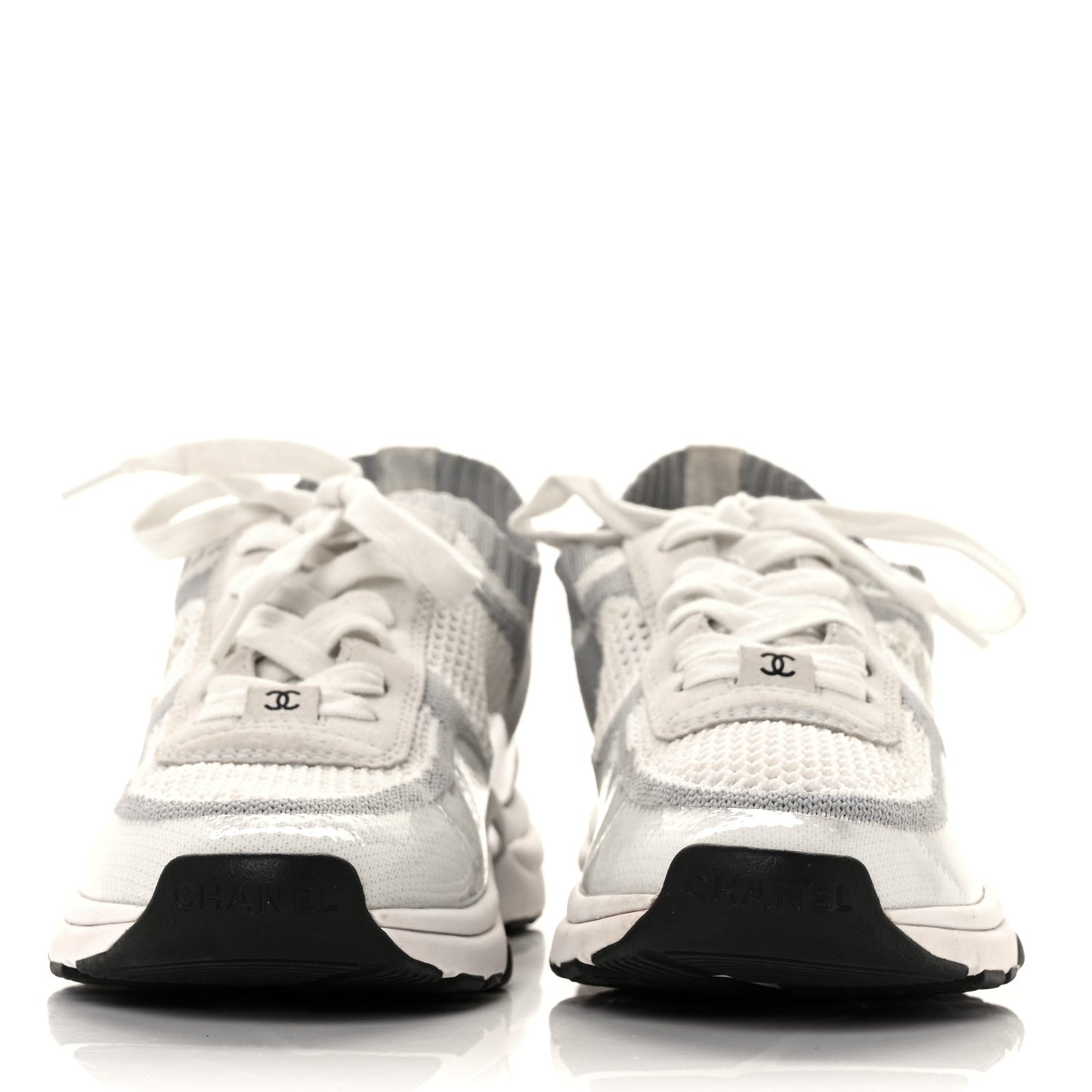 Fabric Suede Calfskin Stretch CC Sneakers 37 White Grey