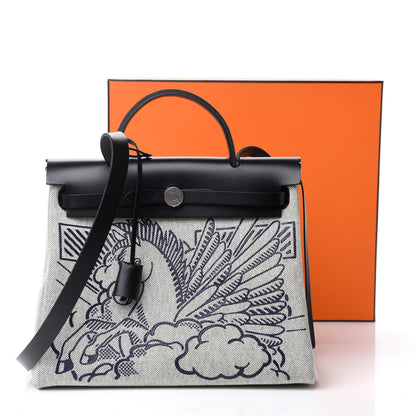 Hermes Vache Hunter Toile H Pegase Pop Herbag Zip Retourne 31 PM Bleu Indigo Ecru Black 11 of 11