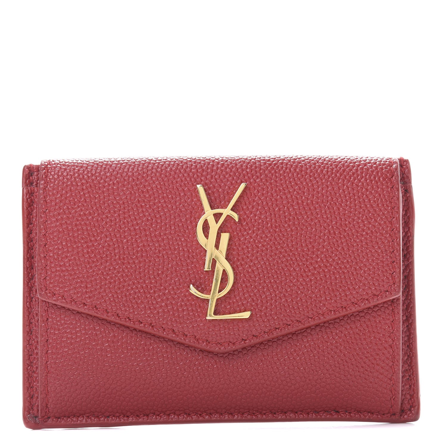 Saint Laurent Grain De Poudre Uptown Monogram Card Case New Red 1 of 9
