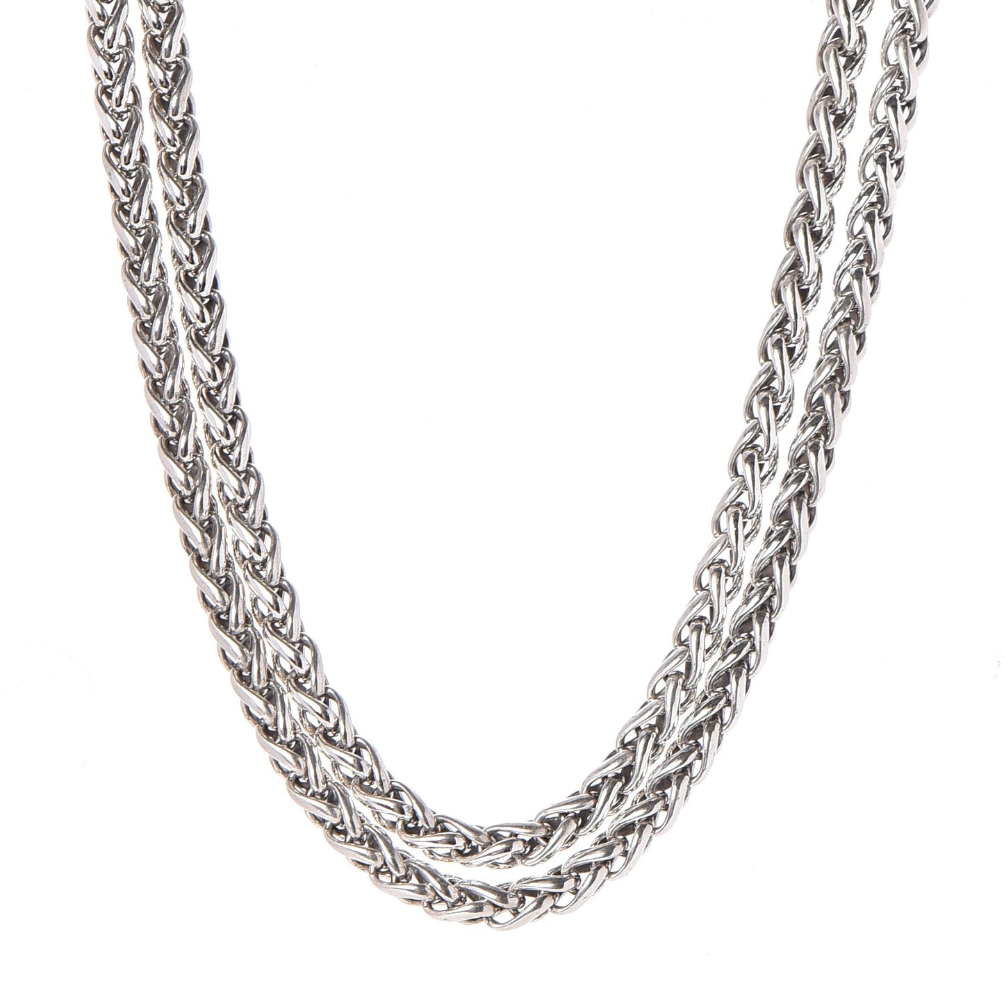 Sterling Silver 14K Yellow Gold Garnet Wheat Chain Buckle Necklace