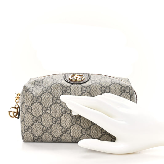 Soft GG Supreme Monogram Calfskin Medium Ophidia Cosmetic Case Beige Ebony New Acero