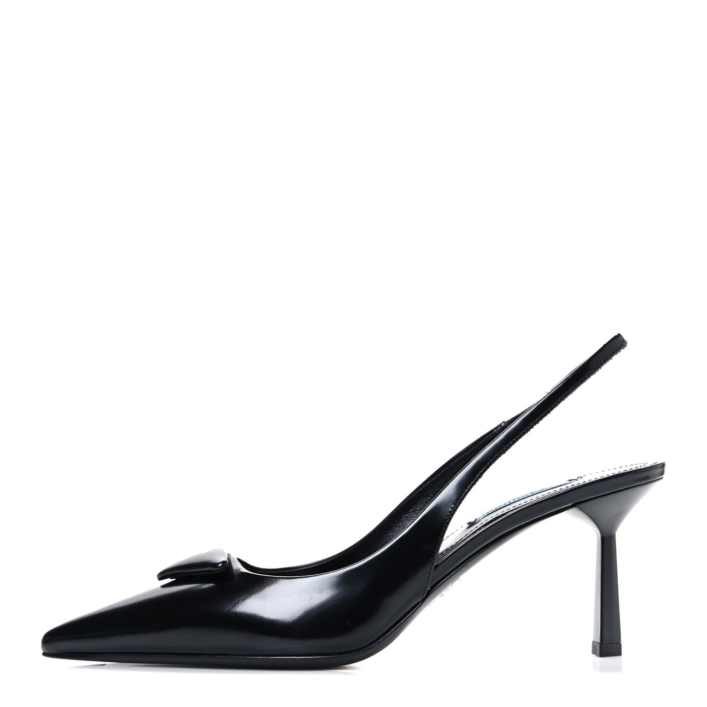 Spazzolato Triangle Logo Pointed Toe 75mm Slingback Pumps 37.5 Black