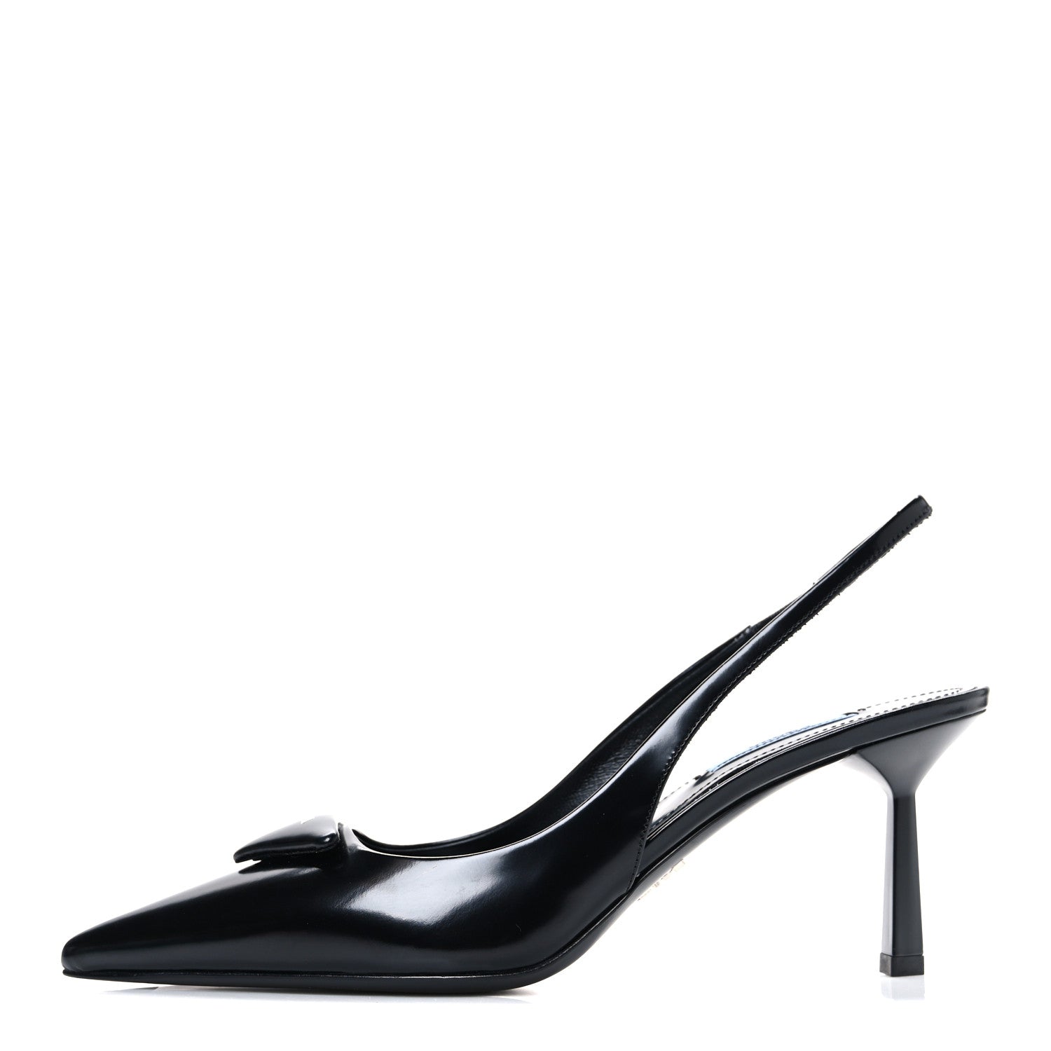 Prada Spazzolato Triangle Logo Pointed Toe 75mm Slingback Pumps 37.5 Black 1 of 10