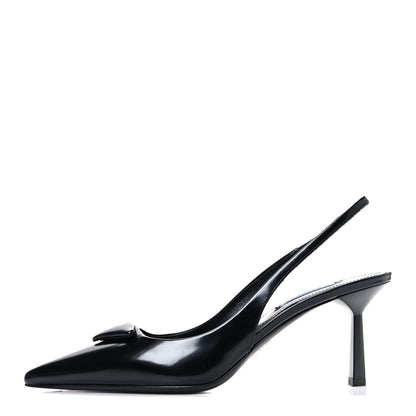 Prada Spazzolato Triangle Logo Pointed Toe 75mm Slingback Pumps 37.5 Black 1 of 10