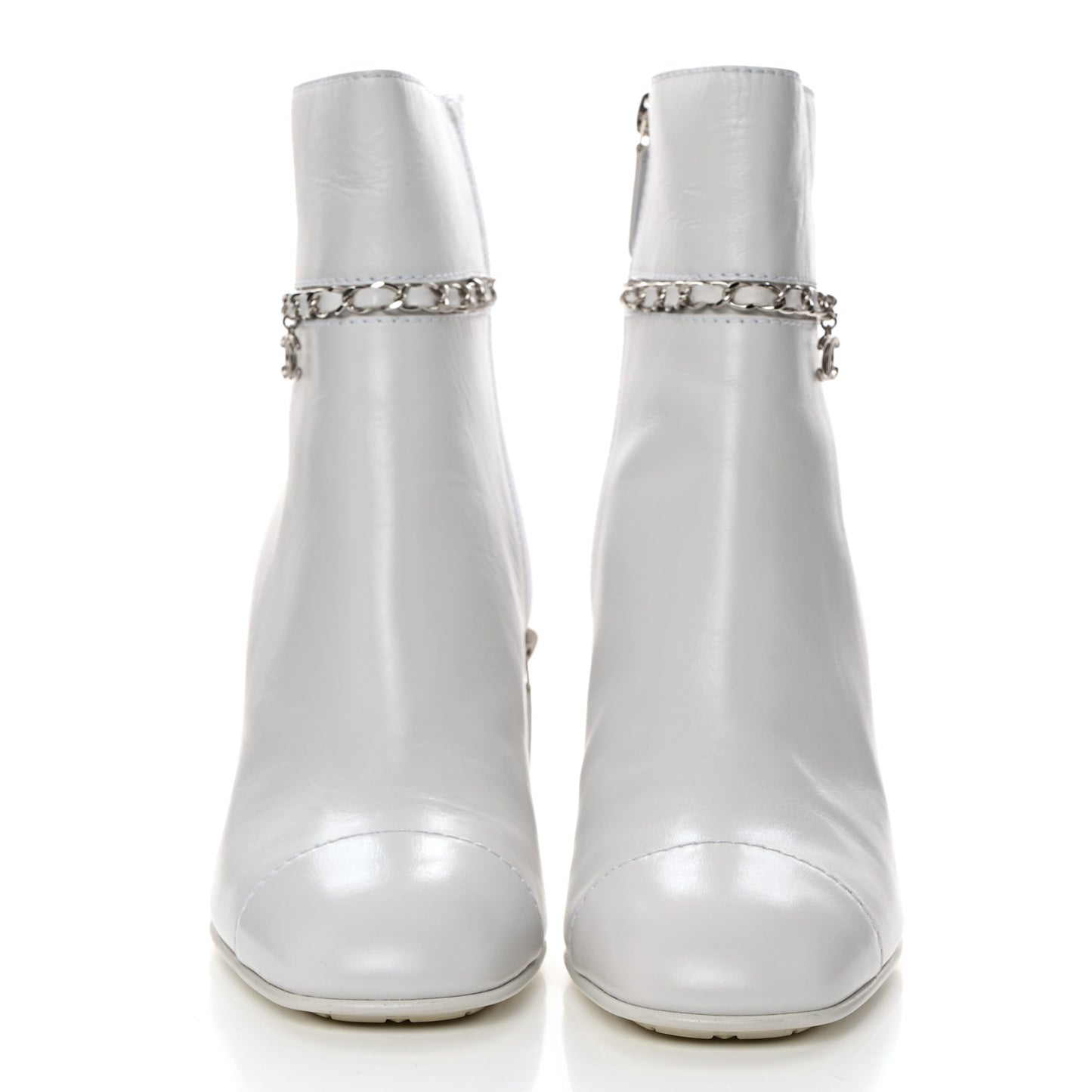 Crumpled Calfskin Cap Toe Chain Short Boots 40 White