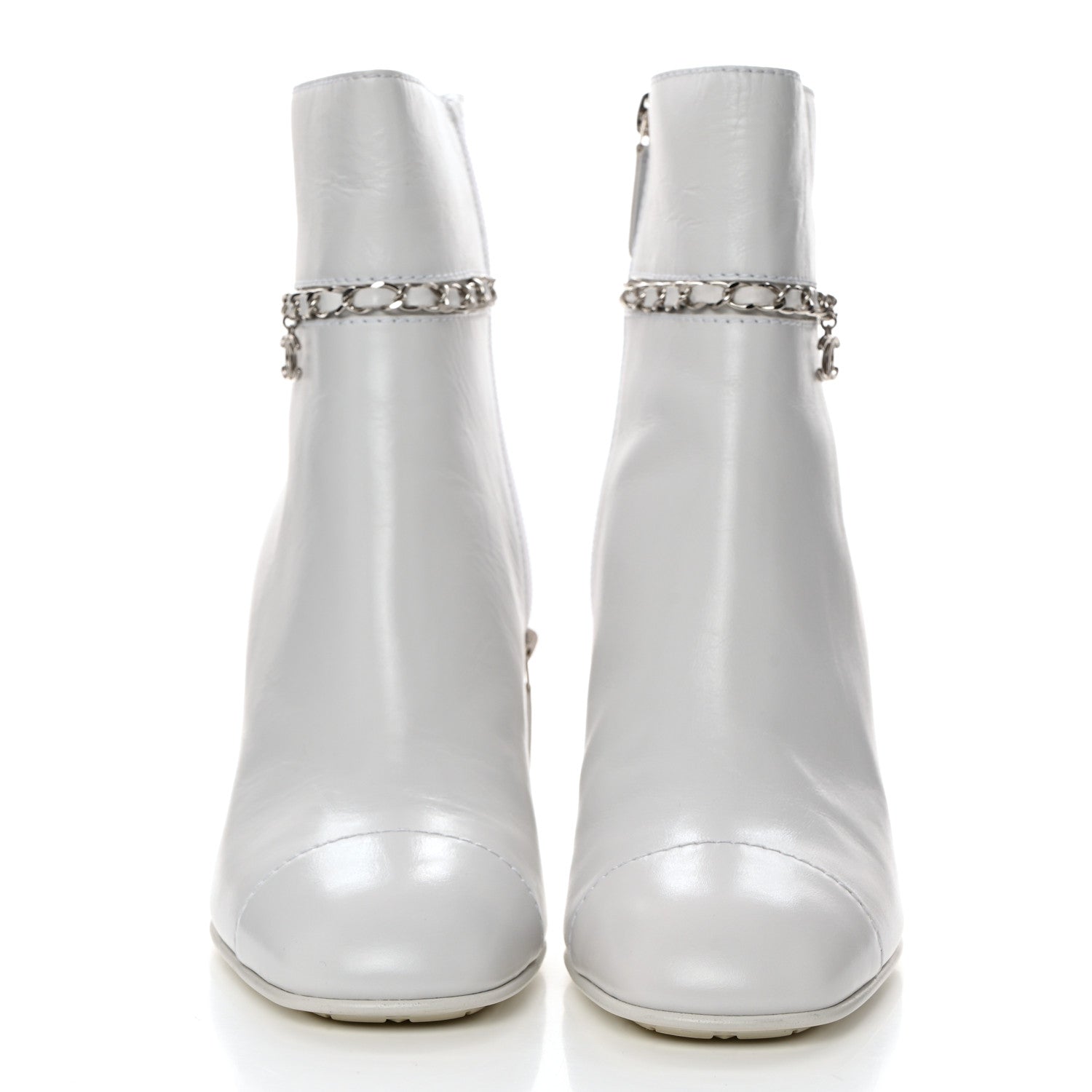 Chanel Crumpled Calfskin Cap Toe Chain Short Boots 40 White 2 of 8