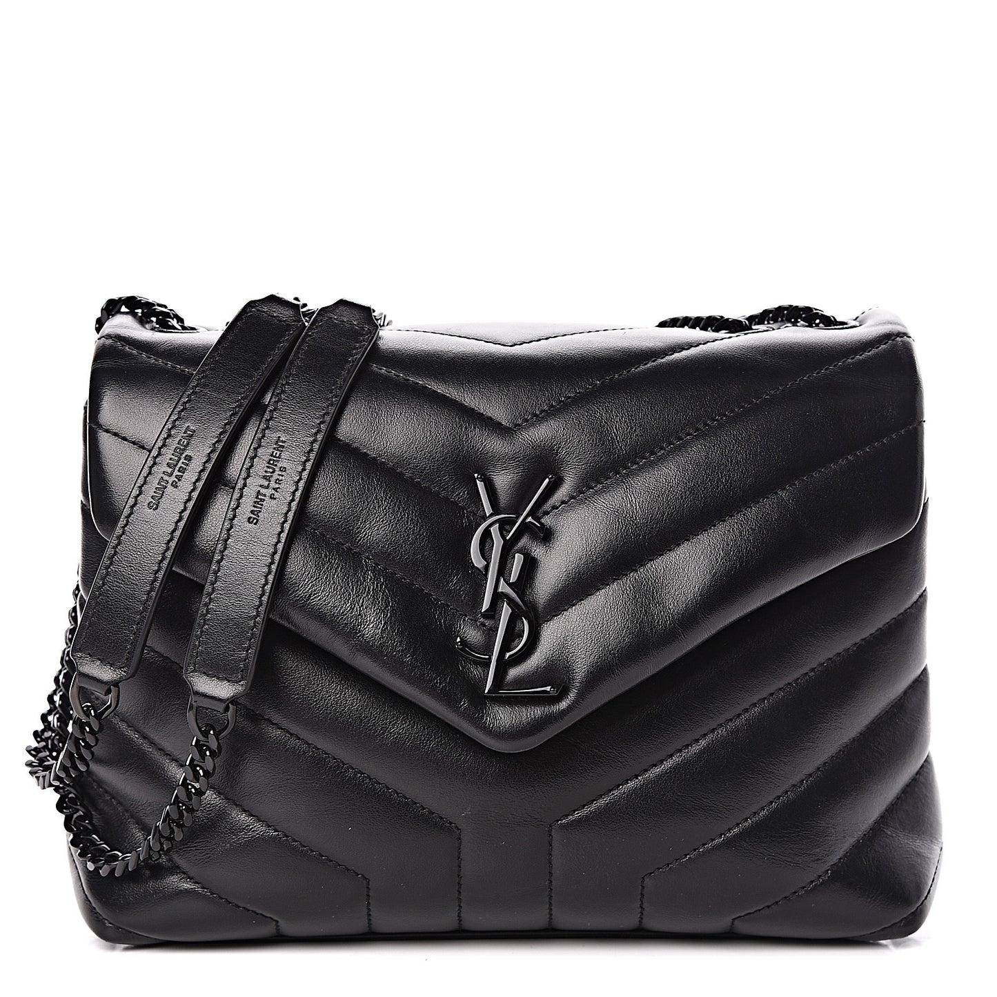 Calfskin Y Quilted Monogram Small Loulou Chain Satchel Black