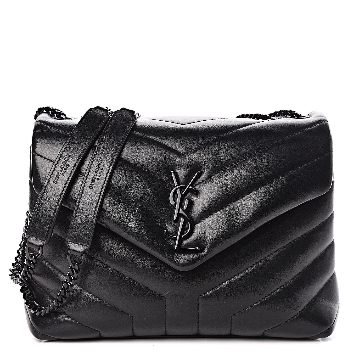 Saint Laurent Calfskin Y Quilted Monogram Small Loulou Chain Satchel Black 1 of 10