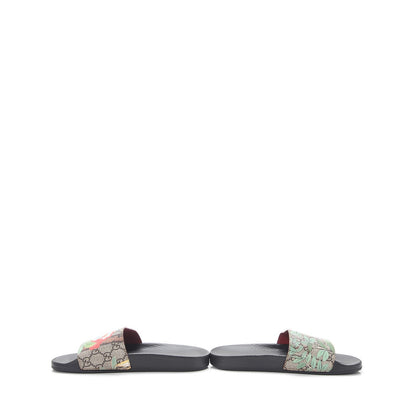 Gucci GG Supreme Monogram Tian Print Slide Sandals 35 36 Black Ebony Multicolor 7 of 19