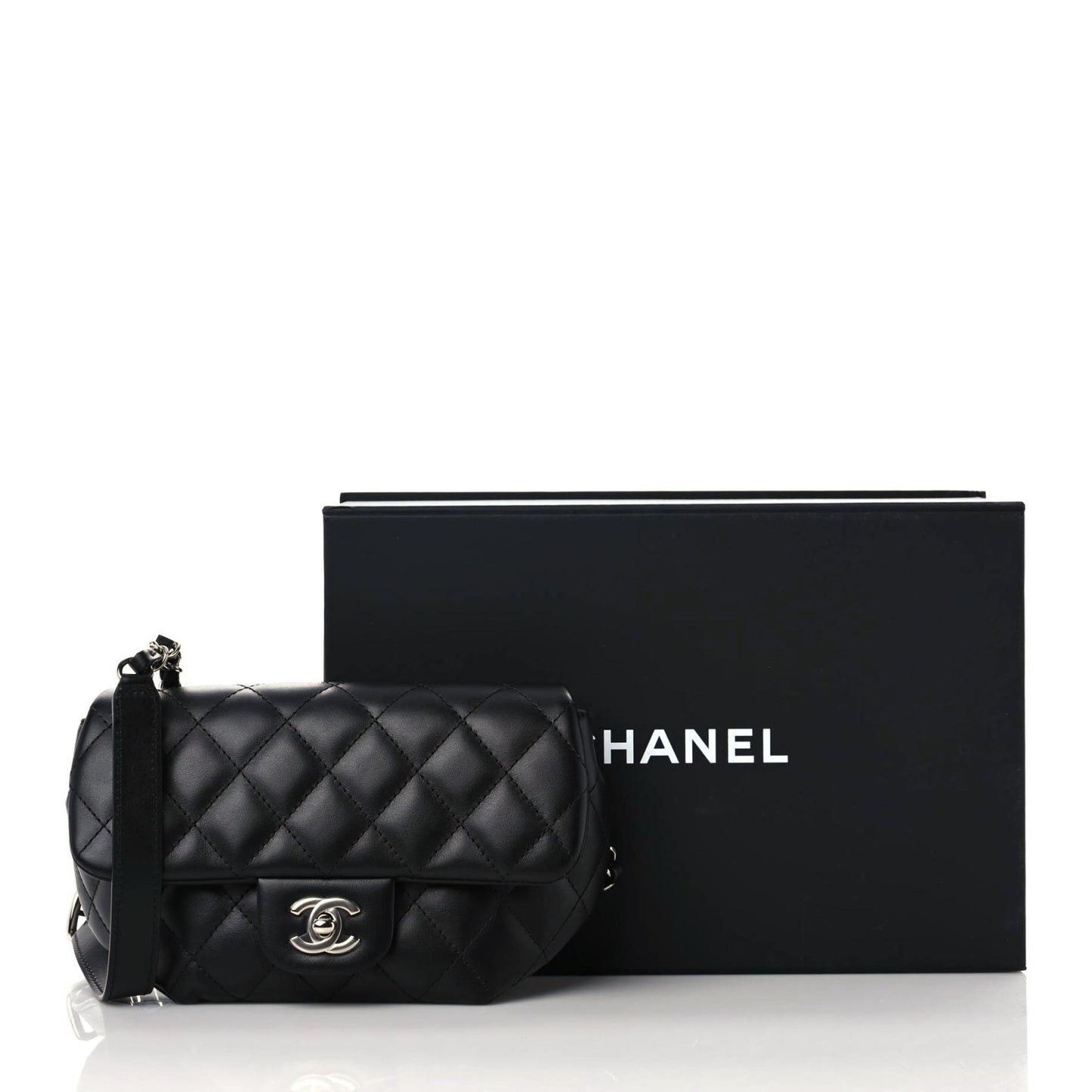Calfskin Quilted CC Uniform Flap Belt Bag Black