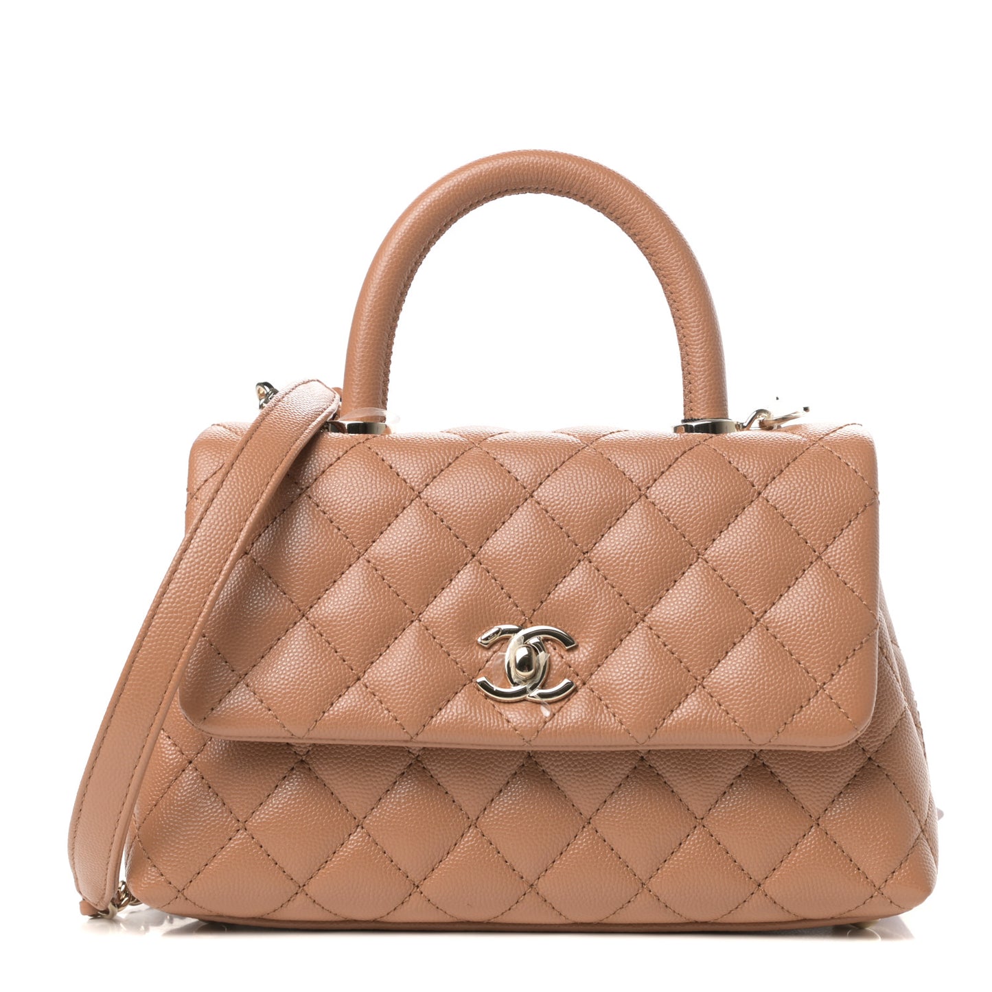 Caviar Quilted Mini Coco Handle Flap Brown