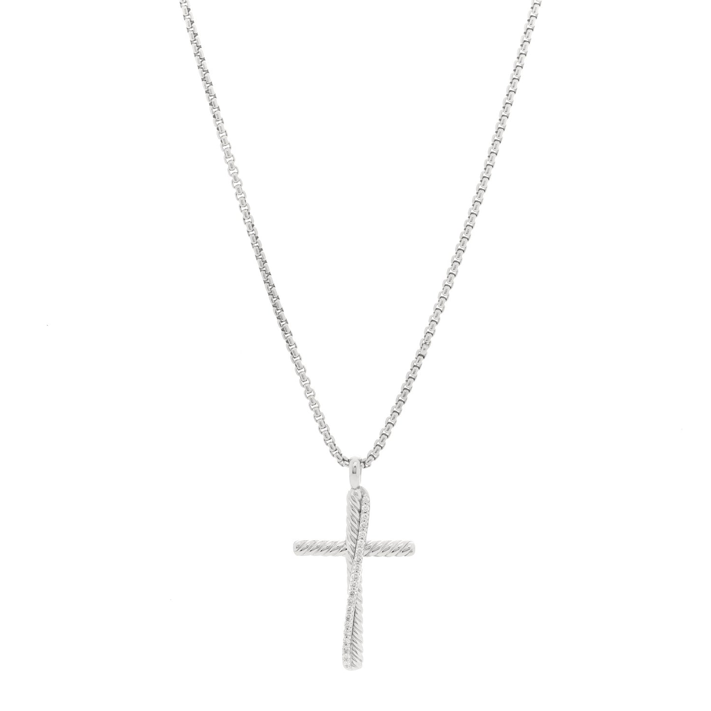 Sterling Silver Diamond 35mm Crossover Cross Necklace