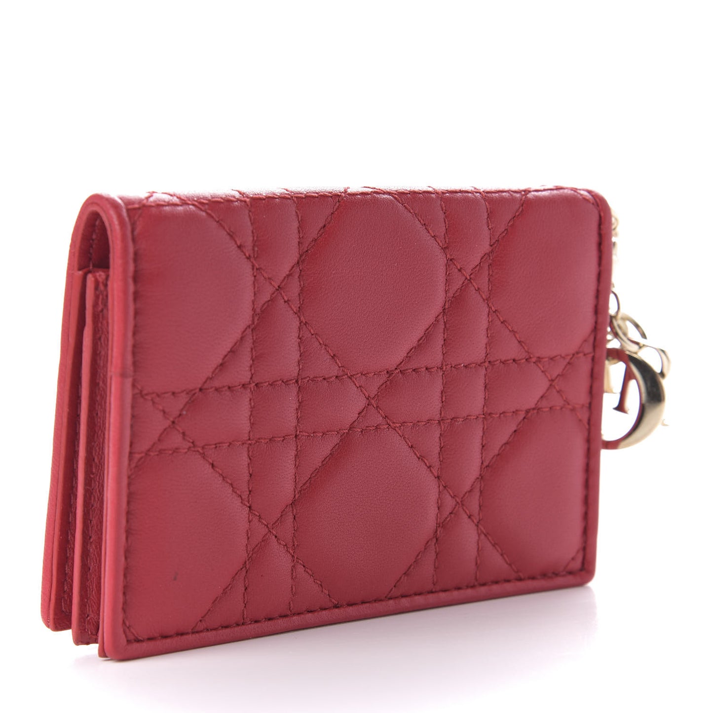 Lambskin Cannage Small Lady Dior Flap Card Holder Red
