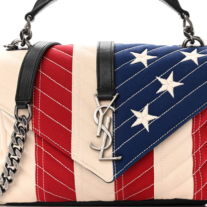 Saint Laurent Canvas Matelasse Chevron American Flag Monogram Medium College Bag Red Blue 8 of 11