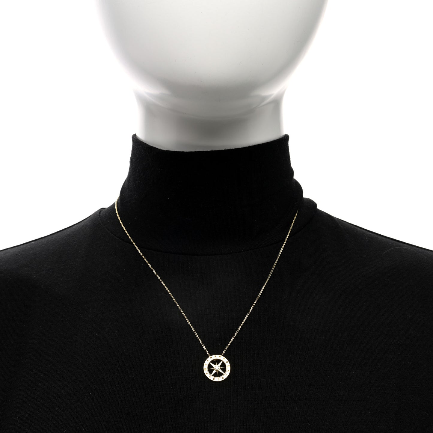 18K Yellow Gold Diamond Tiny Treasurers Compass Pendant Necklace