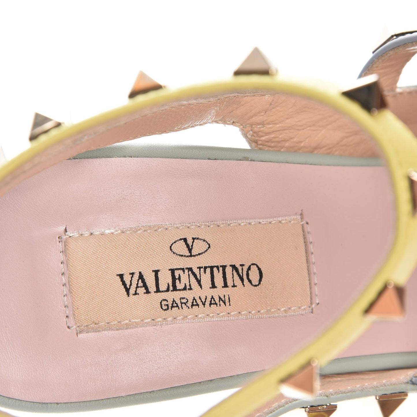 Nappa Watercolor Rockstud Ankle Strap 100mm Pumps 38 Rose Green Yellow Sky