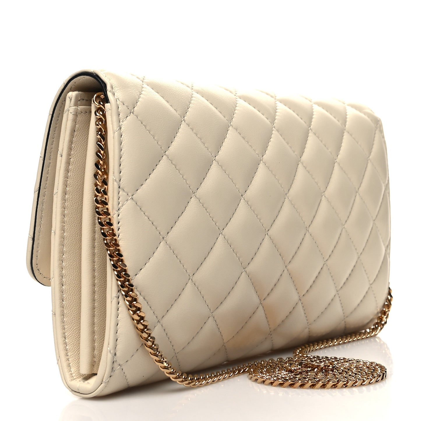Lambskin Quilted Medusa Wallet on Chain Crossbody Beige