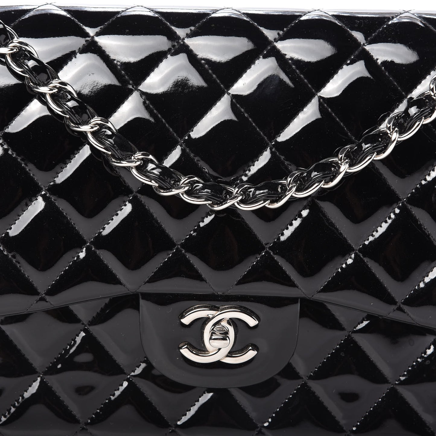 Patent Quilted Jumbo Double Flap Black
