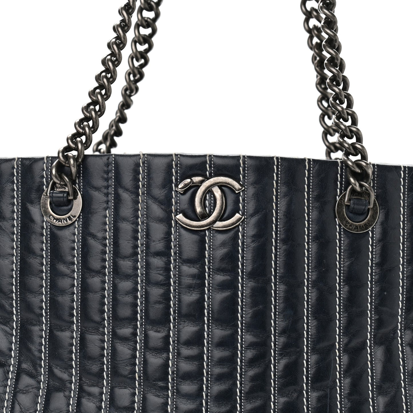 Lambskin Vertical Quilted Tote Navy