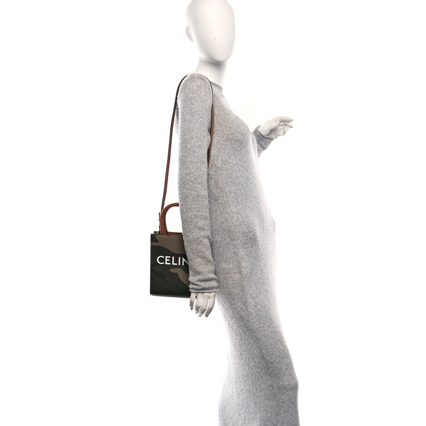 Canvas Calfskin Mini Vertical Cabas Khaki