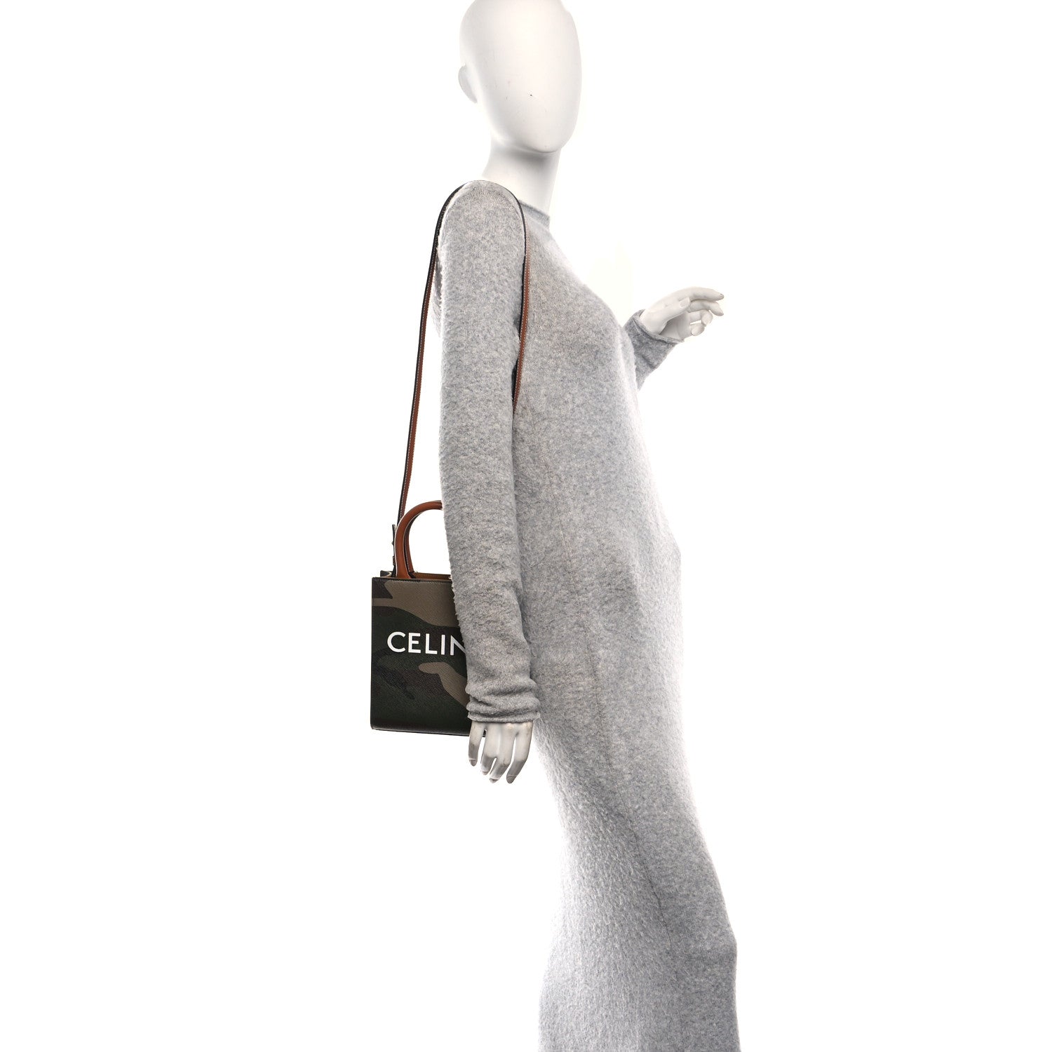Celine Canvas Calfskin Mini Vertical Cabas Khaki 2 of 10
