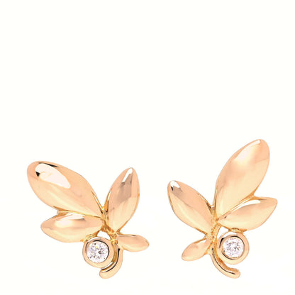 Tiffany 18K Rose Gold Diamond Paloma Picasso Olive Leaf Earrings 1 of 5