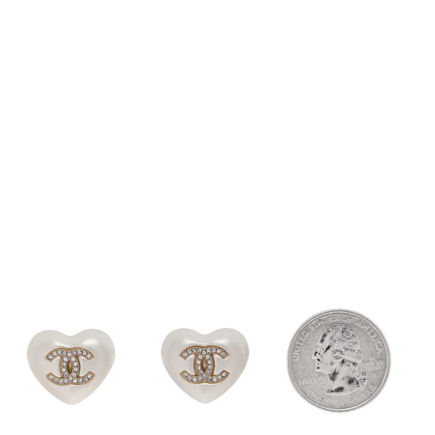 Pearl Crystal CC Heart Earrings Gold