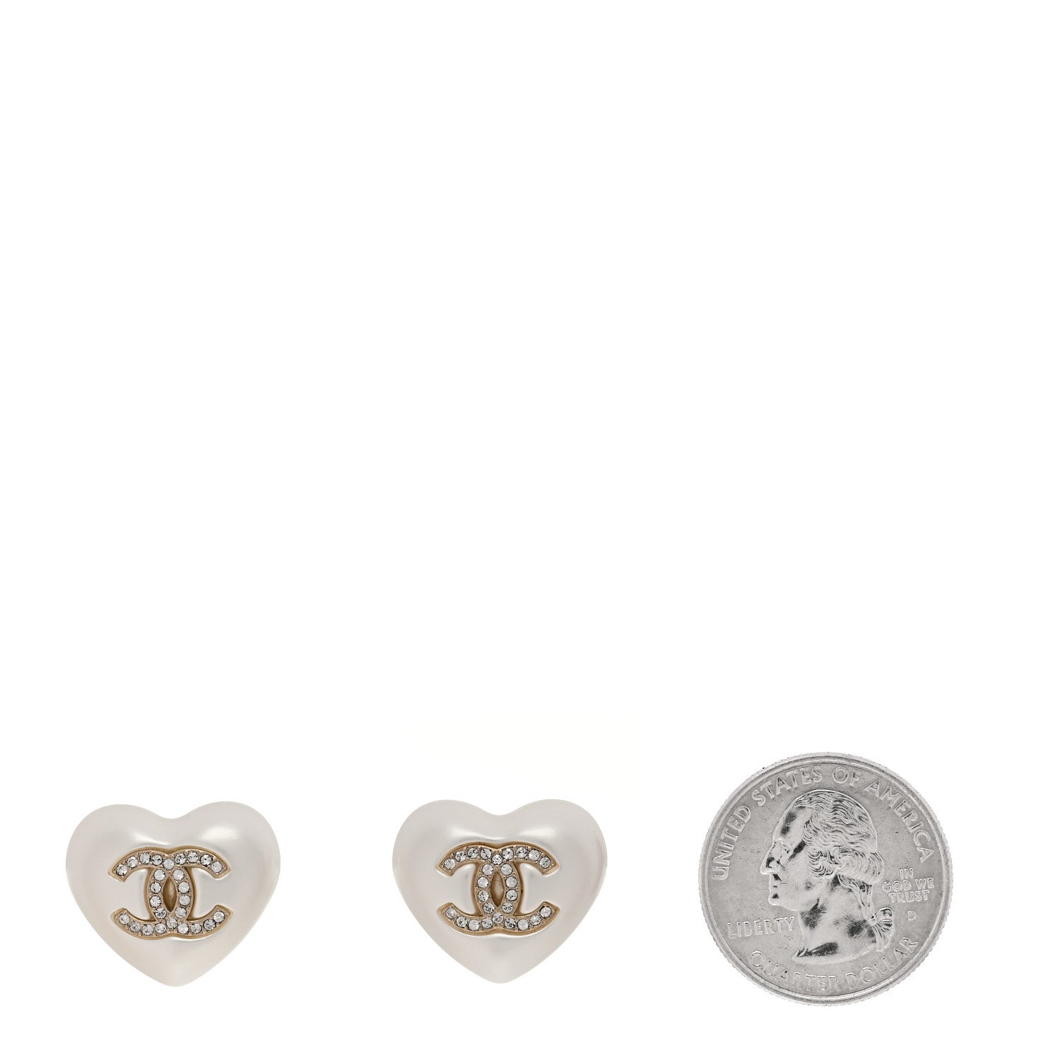 Chanel Pearl Crystal CC Heart Earrings Gold 2 of 5