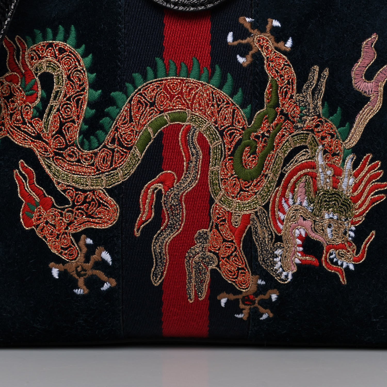 Gucci Suede Patent Dragon Embroidered Small Ophidia Dome Shoulder Bag Blue Multicolor Black 9 of 16