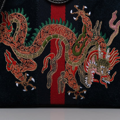 Gucci Suede Patent Dragon Embroidered Small Ophidia Dome Shoulder Bag Blue Multicolor Black 9 of 16