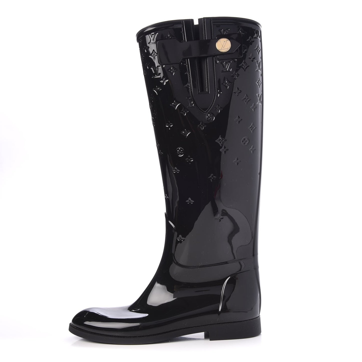 Rubber Embossed Monogram Drops High Rain Boots 39 Black