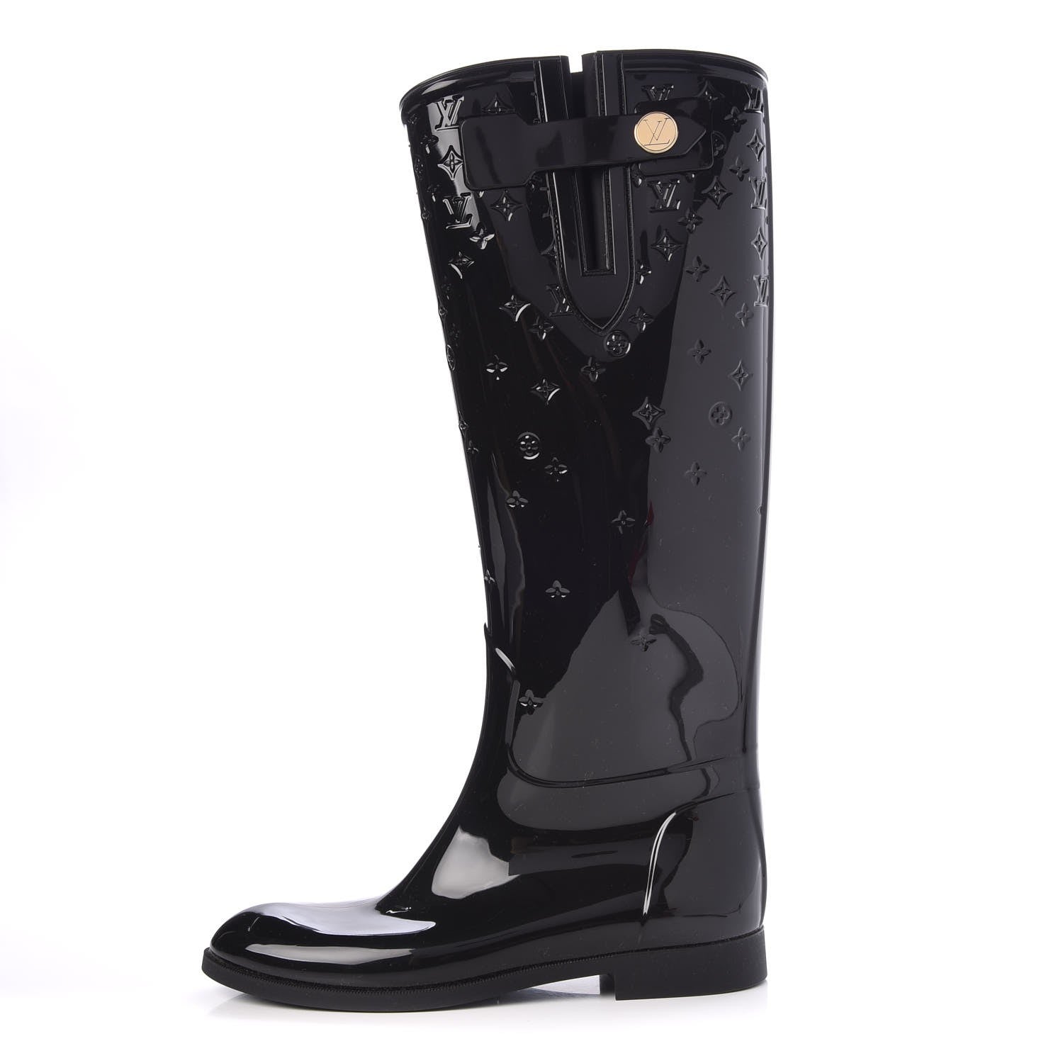 Louis Vuitton Rubber Embossed Monogram Drops High Rain Boots 39 Black 1 of 7