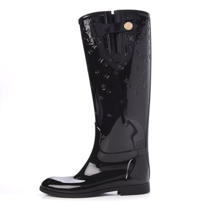 Louis Vuitton Rubber Embossed Monogram Drops High Rain Boots 39 Black 1 of 7
