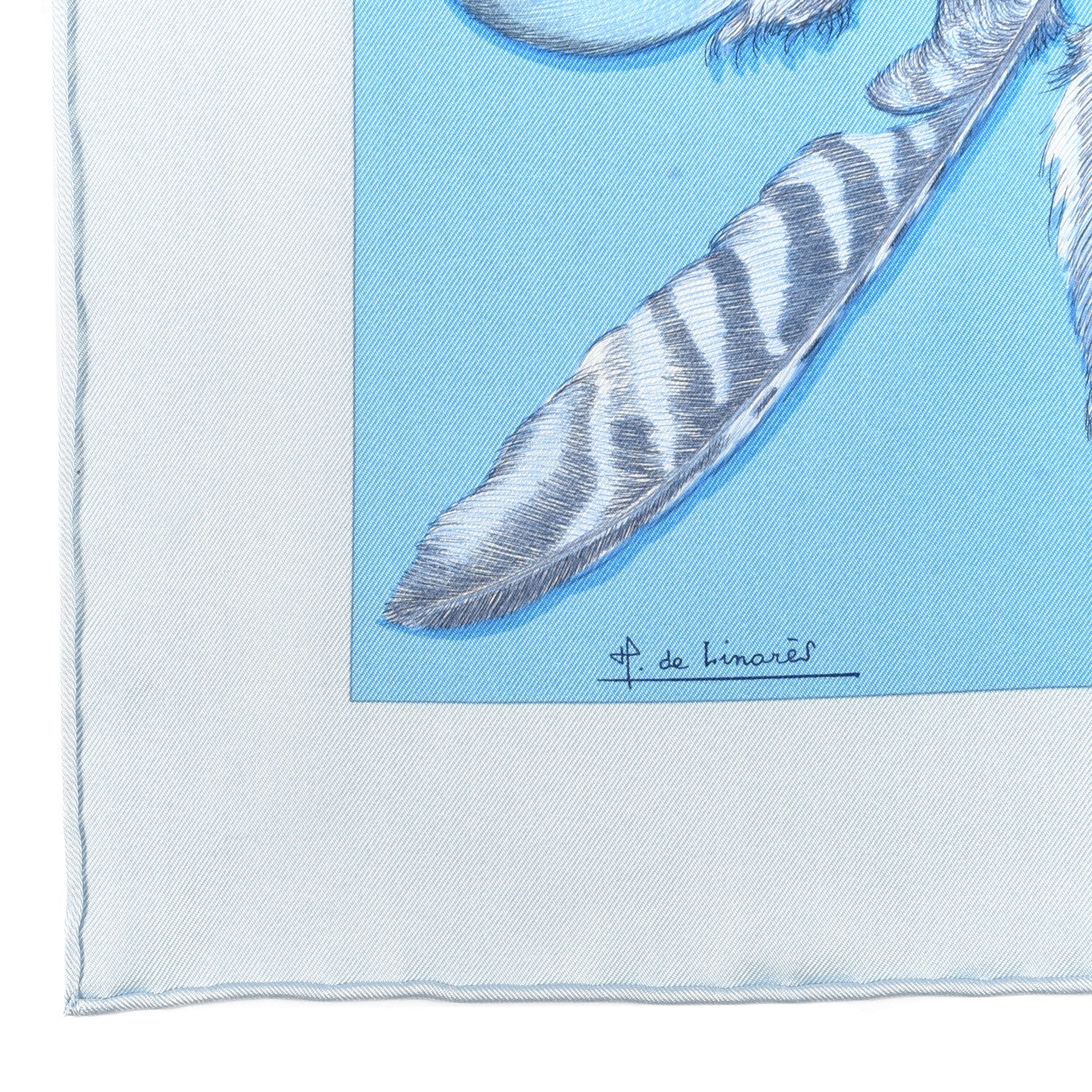 Hermes Silk Plumes II Scarf 90 Bleu Glacier Azur Ardoise 2 of 5