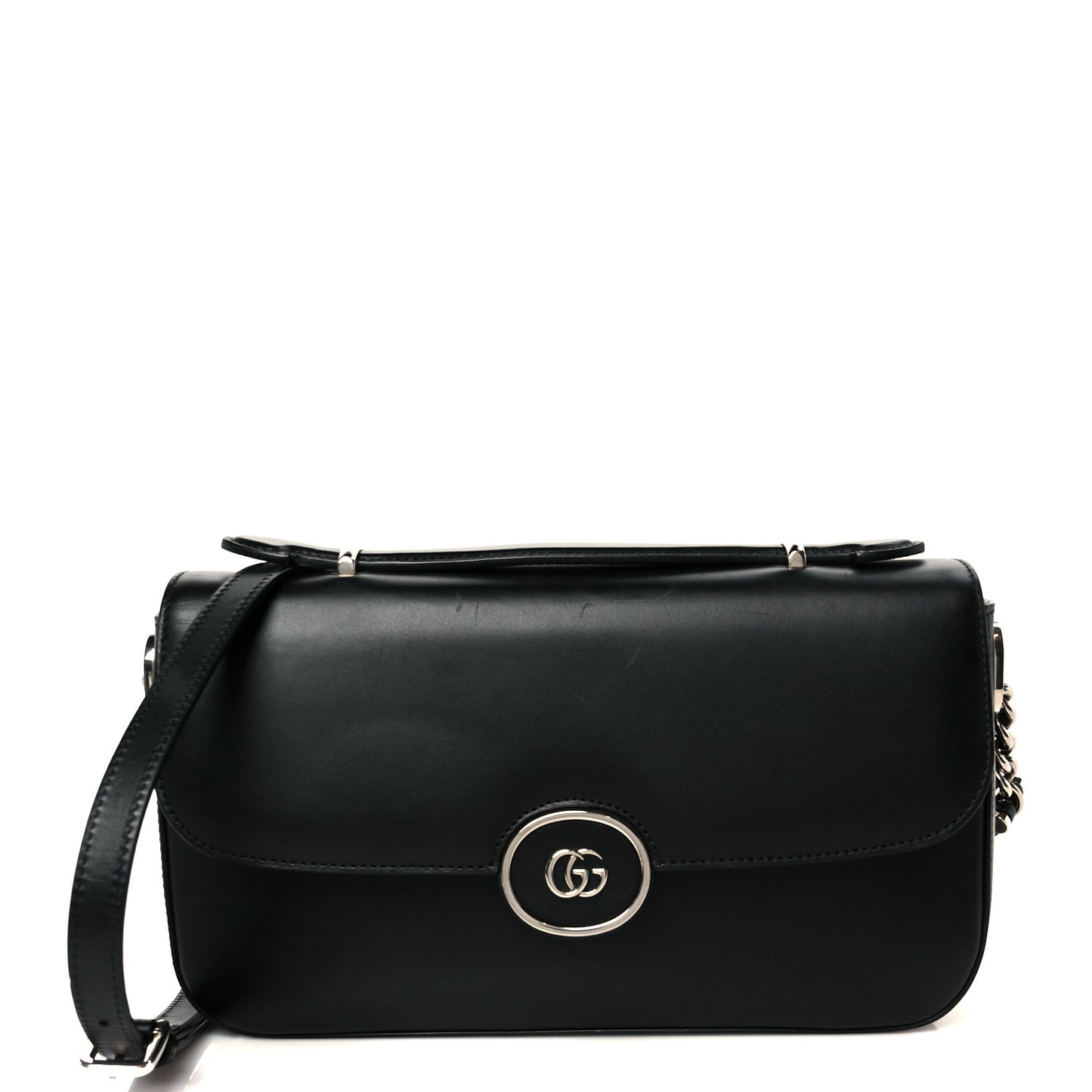 Senna Calfskin Petite GG Top Handle Shoulder Bag Black