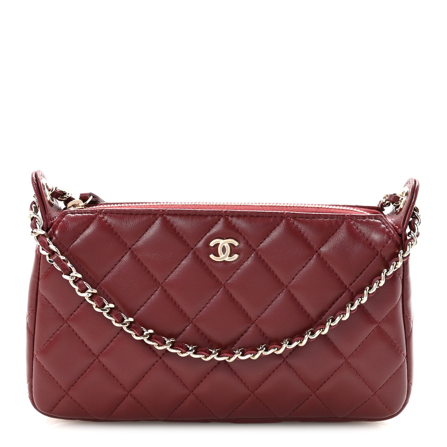Lambskin Quilted Clutch With Chain Burgundy