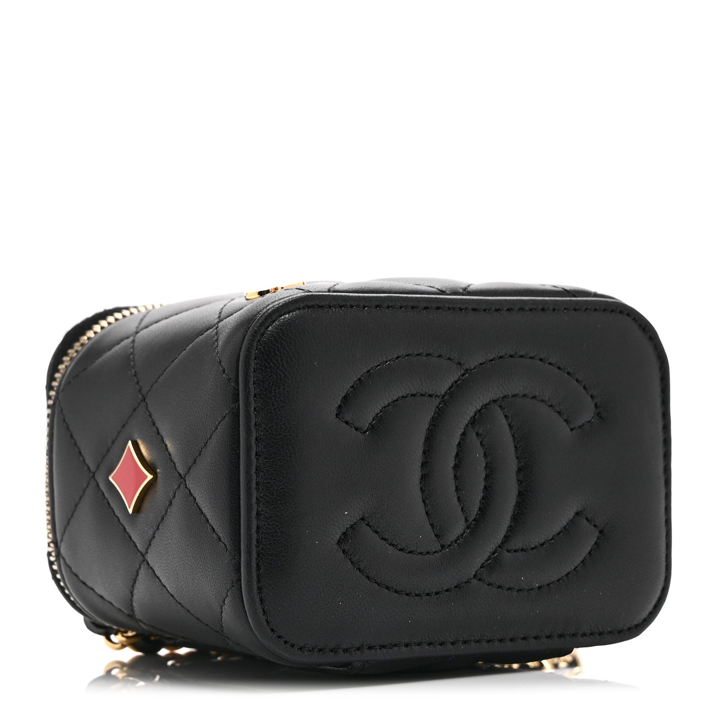 Lambskin Quilted Enamel Coco Casino Mini Vanity Case With Chain Black