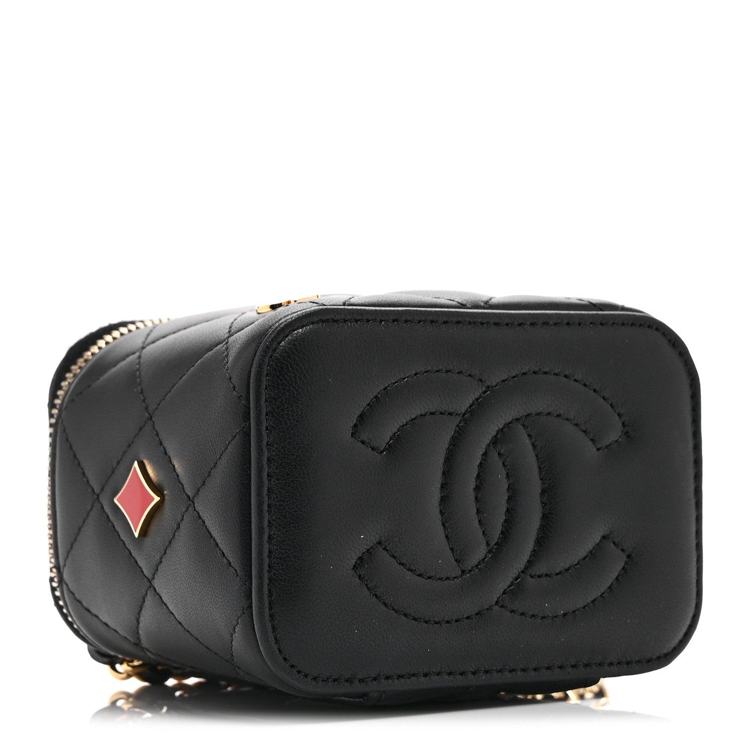 Chanel Lambskin Quilted Enamel Coco Casino Mini Vanity Case With Chain Black 4 of 11