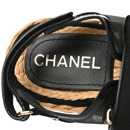 Chanel Mesh Patent Calfskin Velcro Dad Sandals 37 Black 8 of 10