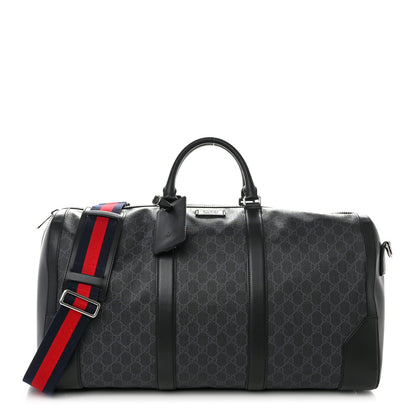 Gucci Soft GG Supreme Monogram Appia Calfskin Web Large Carry On Duffle Bag Black Grey 1 of 9