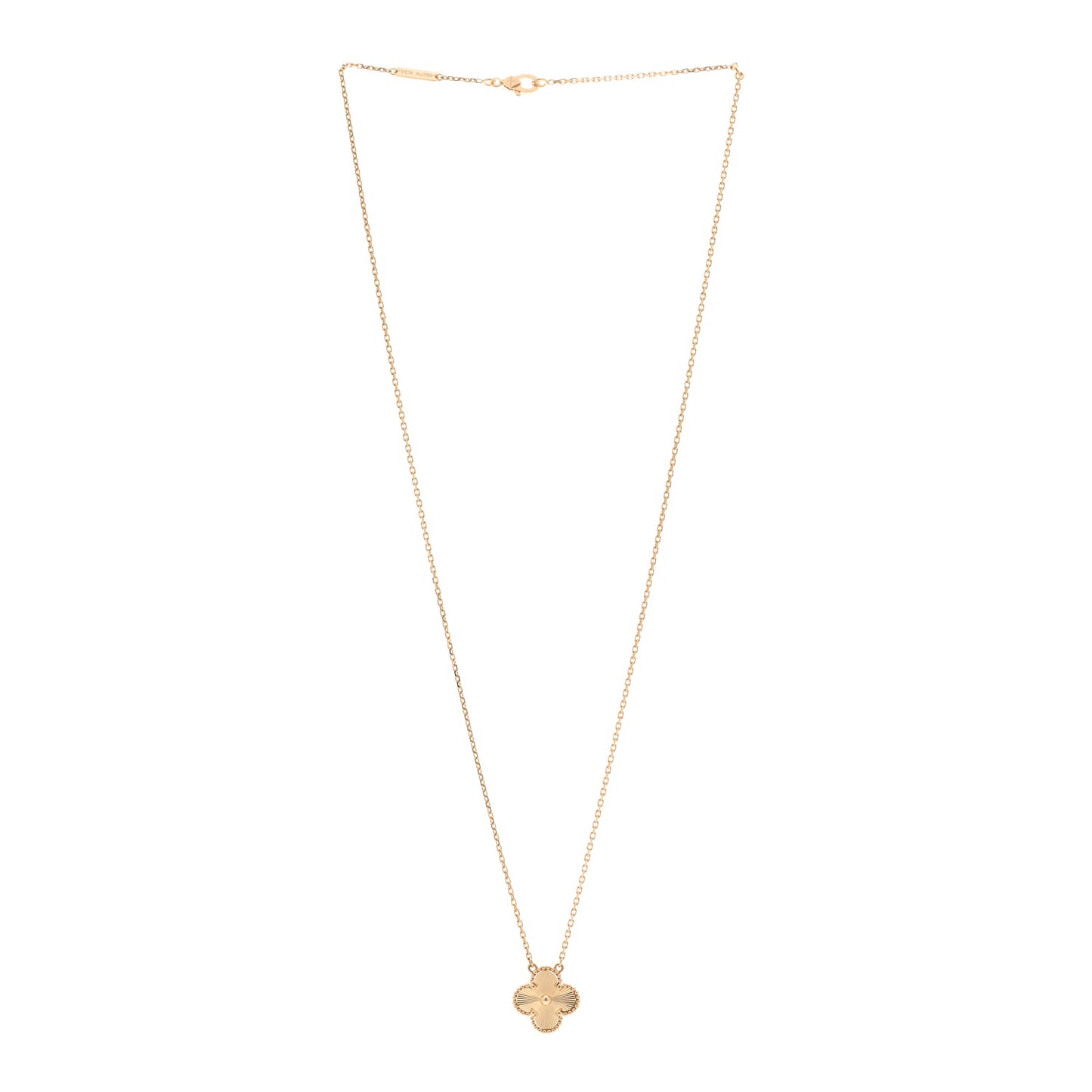18K Yellow Gold Guilloche Vintage Alhambra Pendant Necklace