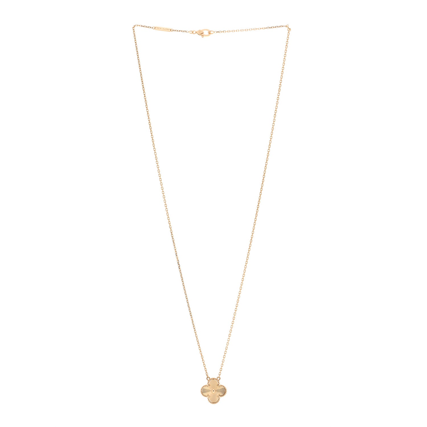 Van Cleef & Arpels 18K Yellow Gold Guilloche Vintage Alhambra Pendant Necklace 3 of 5