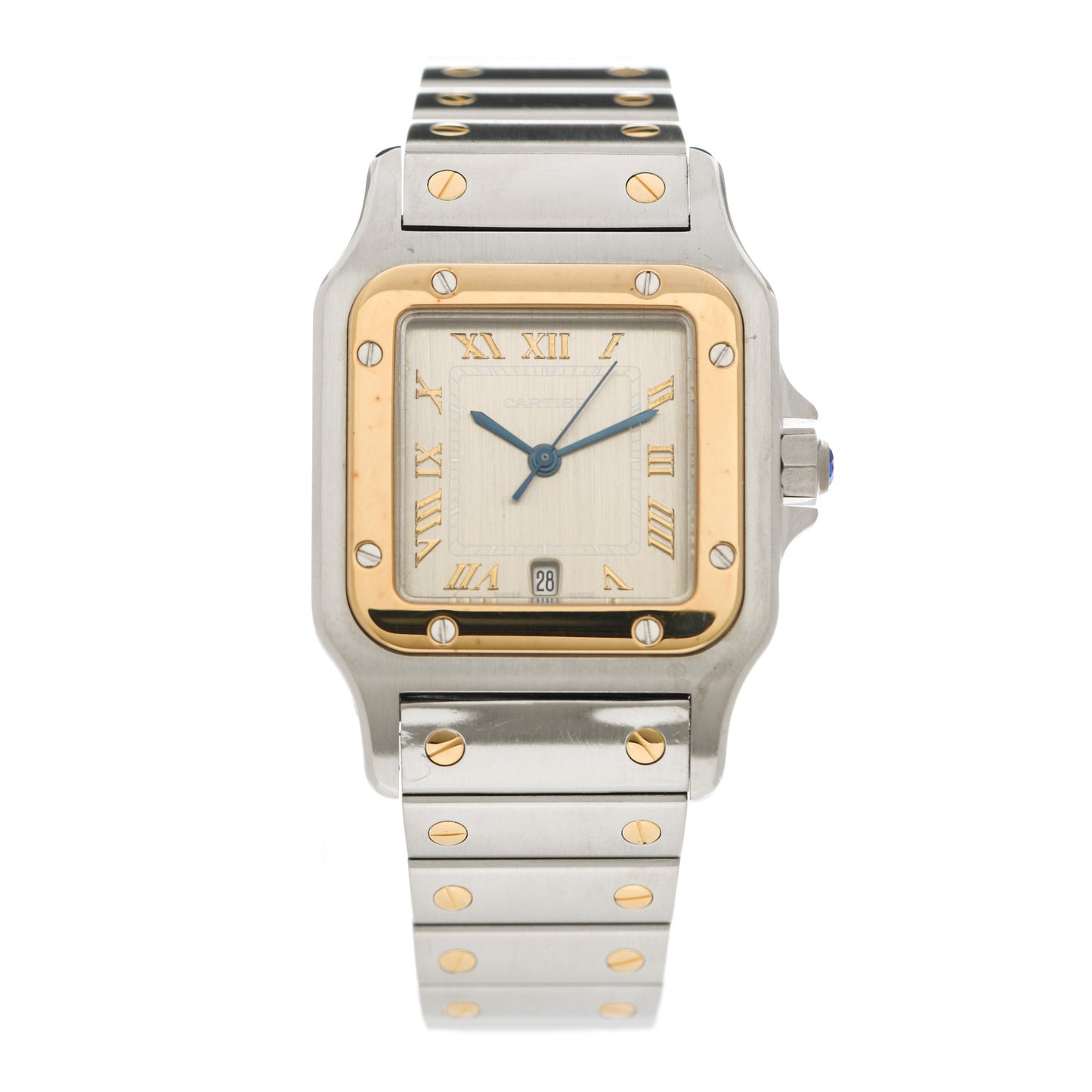 Stainless Steel 18K Yellow Gold 29mm Santos De Cartier Galbee Quartz Watch Silver