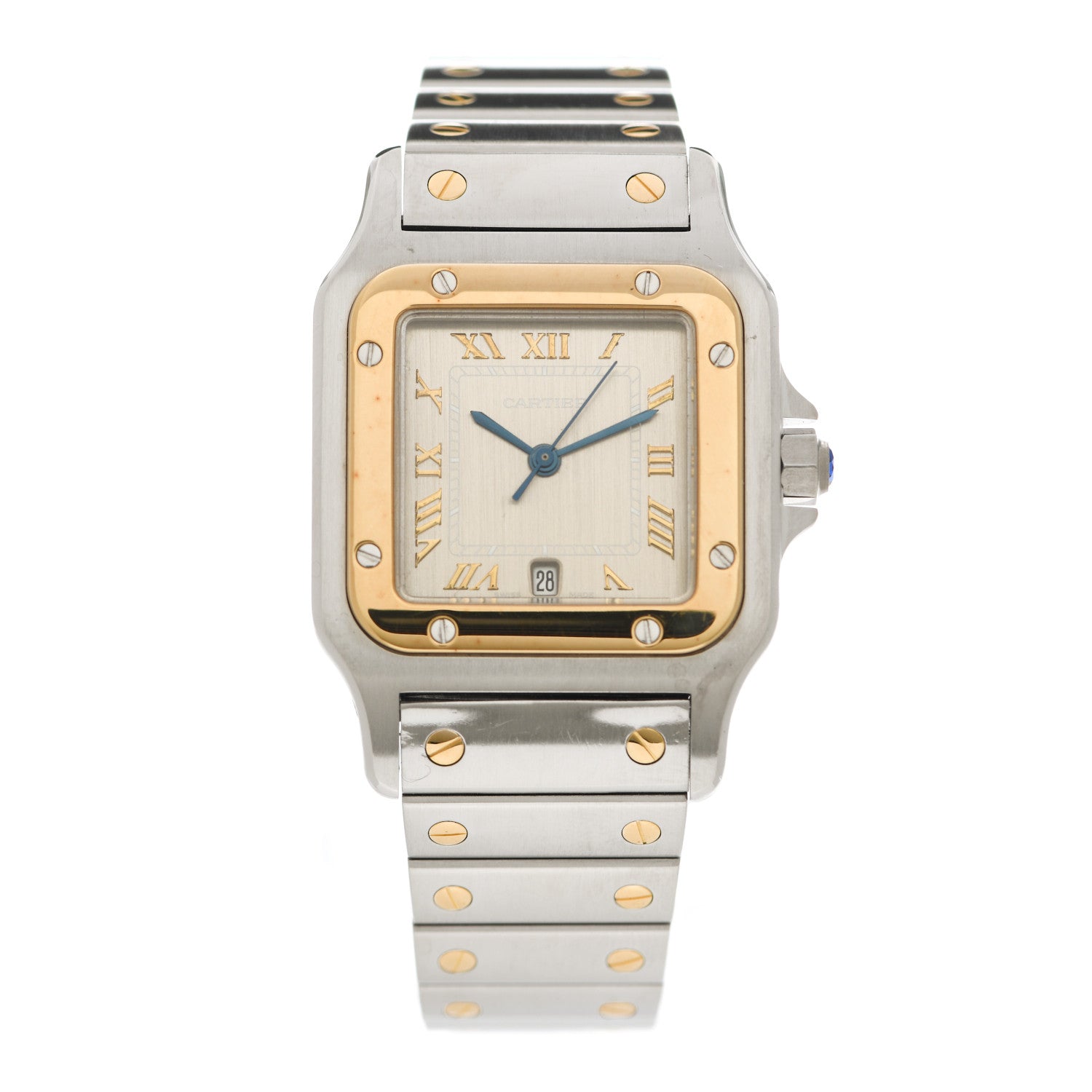 Cartier Stainless Steel 18K Yellow Gold 29mm Santos De Cartier Galbee Quartz Watch Silver 1 of 6